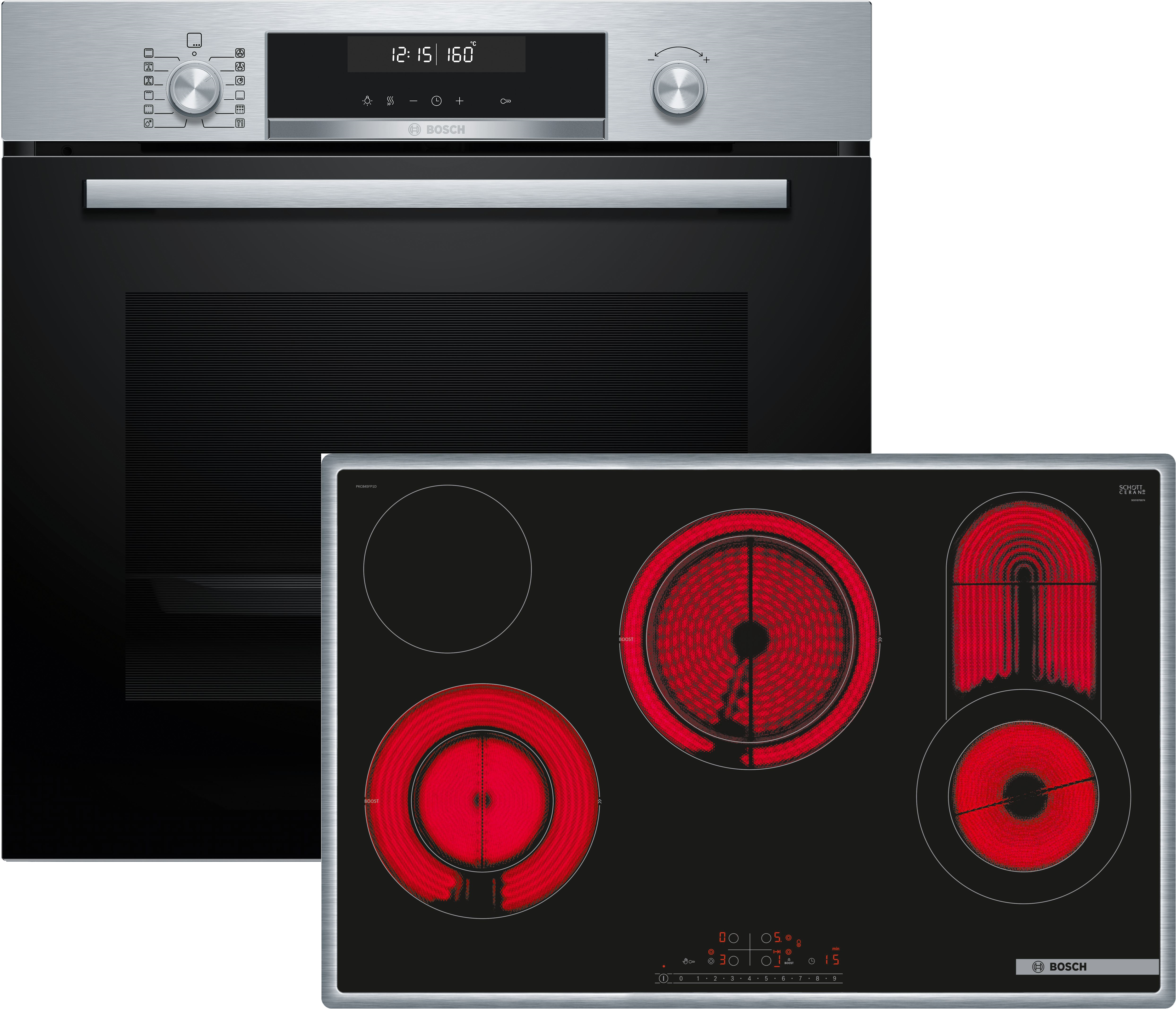 Bosch Einbau-Backofen-Set HBD672LS82: HBG578BS3 + PKC845FP1D