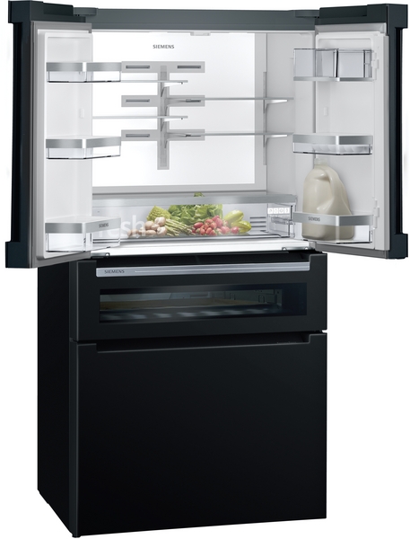 Siemens Kühl-Gefrierkombination mehrtürig, Glasfront, 183x90.5cm, Schwarz KF96RSBEA